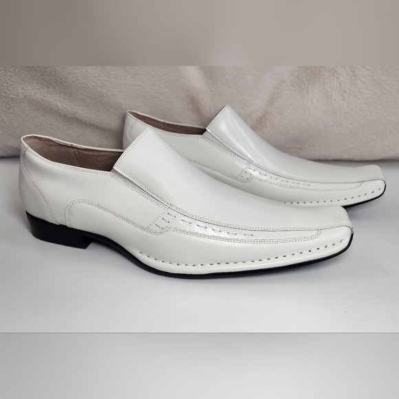 Templin White Leather Loafers Dress Shoes Bike Toe Wedding Casual Size 12M main image 5